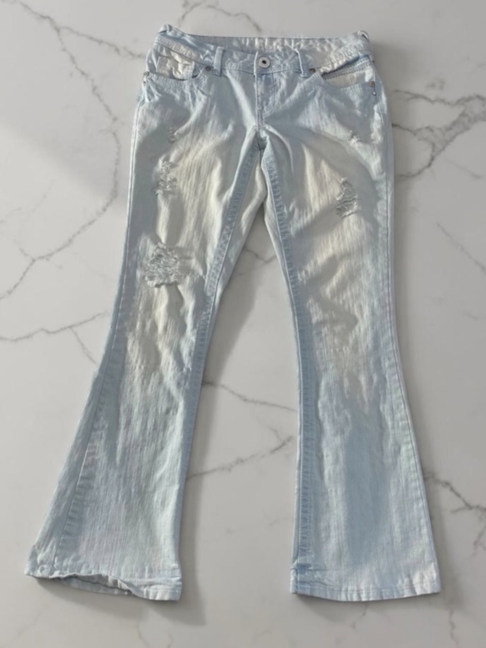 Series 31 Selena Distressed Bleached Sky Blue Boot Cut Jeans